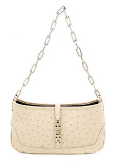 A Gucci Beige Ostrich Handbag, 10" x 5.5" x 1.5"; Strap drop: 10.