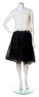 An Akris Cream and Black Skirt Ensemble, Top size 6; Skirt size 4.