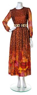 A Carven Brown and Orange Silk Floral Gown, No size.