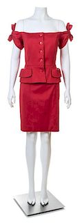 A Christian Dior Red Skirt Suit, Size 10.
