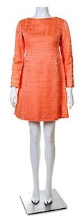 A Christian Dior Tangerine Silk Embossed Cocktail Dress, No Size.