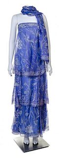 An Emilio Pucci Purple Print Silk Strapless Gown, Size 10; Wrap: 68" x 34".