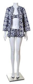 A Pucci Blue and White Cotton Swimsuit Ensemble, Jacket size 8; Bathing suit size 10.