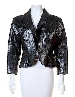 An Emanuel Ungaro Black Leather Embossed Jacket, No size.