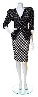 An Emanuel Ungaro Black and White Wool Jacket and Skirt Ensemble, Both size 8.