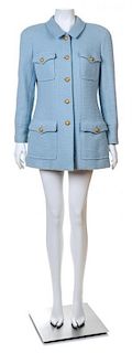A Chanel Baby Blue Boucle Jacket, Size 44.