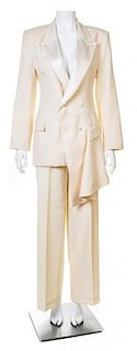 A Givenchy Ivory Wool Double Breasted Tuxedo, Size 42.