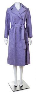 A Halston Lavender Ultra Suede Double Breasted Coat, Size 6.