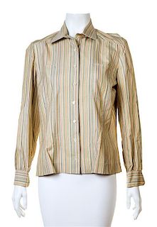 An Hermes Silk Striped Blouse, Size 42.
