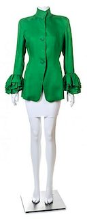 A Isaac Mizrahi Green Silk Jacket, Size 8.