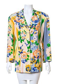 A Louis Feraud Multicolor Silk Floral Jacket, Size 14.