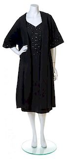 A Lilli Diamond Black Silk Dress and Coat Ensemble, No size.