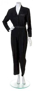 A Mary Ann Restivo Black Jumpsuit, Size 4; Belt: 35.5".