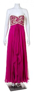 A Marchesa Raspberry Silk Strapless Gown, Size 10.