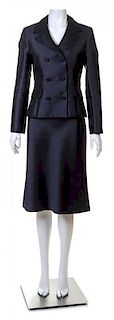 An Oleg Cassini Navy Silk Skirt Suit,