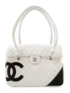 * A Chanel White Ligne Cambon Quilted Shoulder Bag, 13/*" x 11" x 4"; Strap drop: 10".