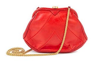 A Chanel Red Lambskin Vintage Chevron Handbag, 8" x 6" x 2".