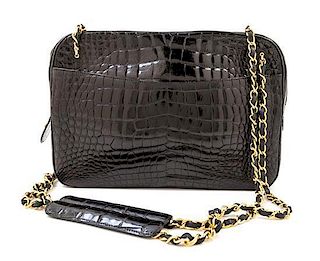 A Chanel Black Crocodile Handbag, 11.5" x 8" x 2.5"; Strap drop: 16".