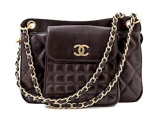 * A Chanel Brown Leather Quilted Handbag, 12" x 8" x 3.5"; Strap drop: 10".