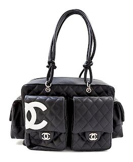 A Chanel Black Quilted Leather Ligne Cambon Reporter Bag, 12" x 8" x 5"; Handle drop: 9.5".