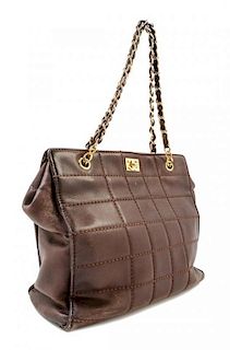 A Chanel Brown Lambskin Square Quilted Tote Bag, 12" x x 10" x 5"; Strap drop: 8.5".