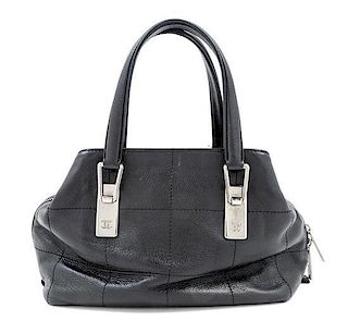 A Chanel Black Leather Handbag, 9.5" x 7" 5"; Handle drop: 5.5".