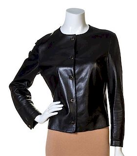 A Prada Black Leather Jacket, Size 44.