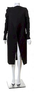 A Rick Owens Black Wool Asymmetrical Wrap Coat, No size.