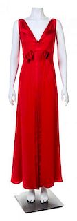 A Valentino Red Sleeveless Gown, No size.