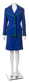 A Valentino Royal Blue Wool Jacket and Skirt Set, Size 14.