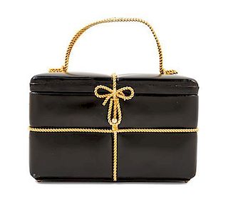 A Judith Leiber Black Leather Gift Box Handbag, 7.5" x 4.5" x 4.5"; Handle drop: 3".