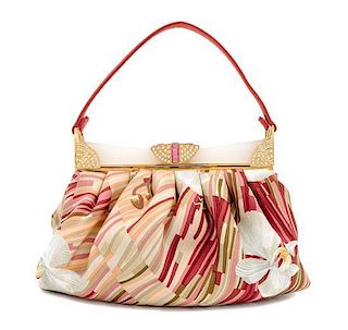 A Judith Leiber Silk Floral Handbag, 7" x 5.5" x 1.5".