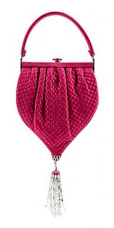 A Judith Leiber Pink Satin Quilted Handbag, 5.5" x 10" x 1"; Handle drop: 3".