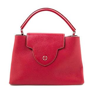 Louis Vuitton Red Taurillon Capucines MM Handbag, 14" x 9" x 5.5"; Handle drop: 5".