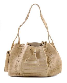 A Nancy Gonzalez Cream Crocodile Handbag, 12" x 7.5" x 4"; Strap drop: 8".