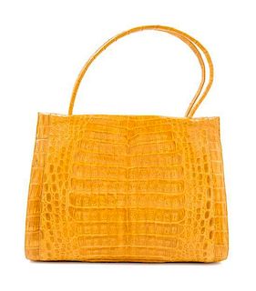 A Nancy Gonzalez Yellow Columbian Crocodile Handbag, 11" x 9" x 4.25"; Handle drop: 5.5".