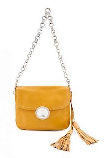 A Prada Camel Leather Handbag, 8" x 6.75" x .75"; Strap drop: 9".