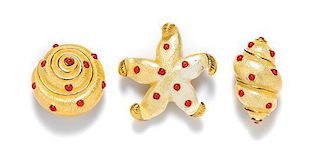 A Group of Carolee Goldtone Starfish and Shell Brooches,