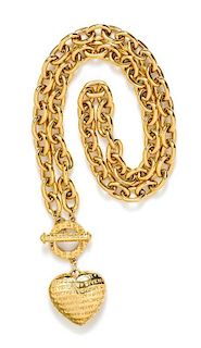 * A Givenchy Goldtone Link Necklace with Heart Pendant, 30" length.