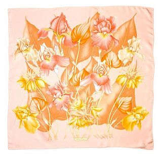A Ferragamo 90cm Pink Silk Floral Print Scarf, 36" x 36".