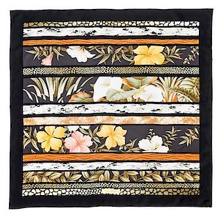 A Ferragamo 90cm Black Silk Floral Print Scarf, 36" x 36".