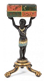 An Italian Carved Wood, Ebonized and Polychromed Figural Jardiniere Height 36 inches.