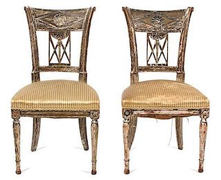 A Pair of Italian Directoir Style Painted Side Chairs Height 36 inches.