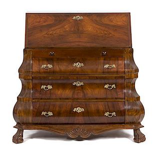 A Continental Mahogany Bombe Fall Front Desk Height 39 x width 40 1/2 x depth 18 1/2 inches