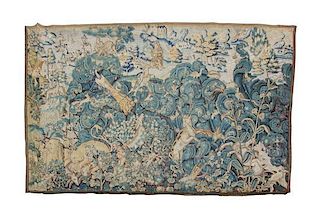 A Flemish Woodland Tapestry Height 78 x width 121 inches.