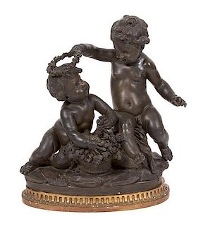 A French Rococo Style Black Glazed Terracotta Figural Group Height 21 x width 24 x depth 9 inches.