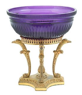 An Empire Style Amethyst Cut-Glass and Bronze Centerpiece Height 12 inches.
