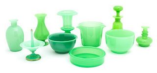 A Collection of Green Opaline Glass