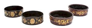 Two Pairs of Regency Lacquered Papier Mache Wine Coasters Diameter of larger 5 7/8 inches.