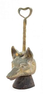An English Bronze Fox Head and Crop-Form Doorstop Height 15 inches.